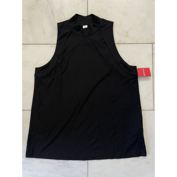NWT Spanx Women's Go Lightly Ribbed Mock Neck Sleeveless Tank Top Black Size Med - Picture 1 of 8